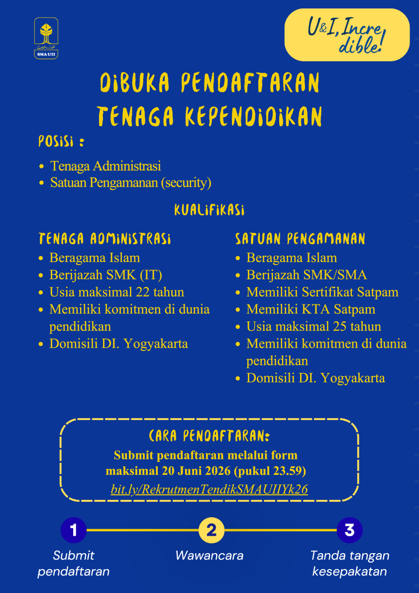 Recruitment Tenaga Pendidik SMA UII Juni 2026 Recruitment Tenaga Pendidik SMA UII Juni 2026